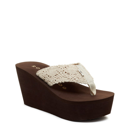 Rocket Dog Diver Natural Crochet Wedge Flip Flop